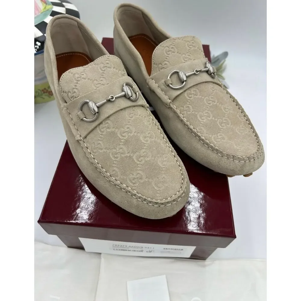 Men's Gucci suede GG embossed loafers size 12.5 fits 13 US made in Italy